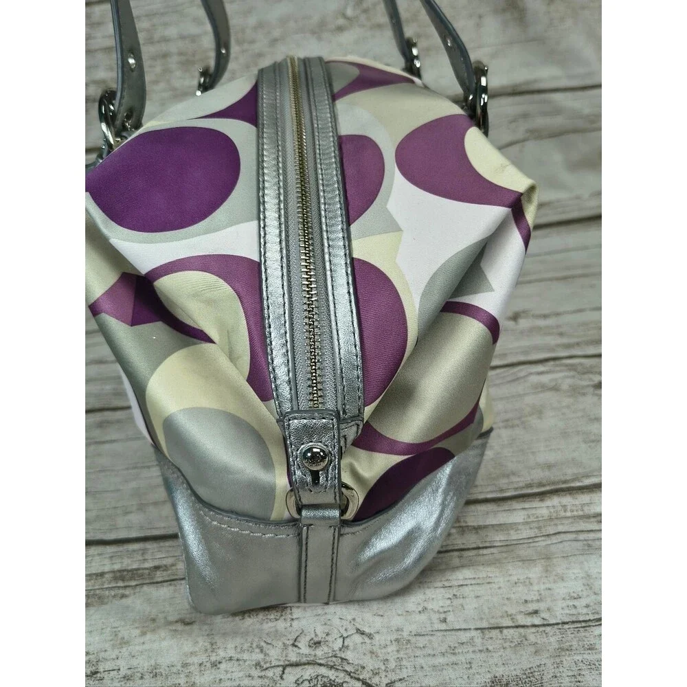 Coach Optic Convertible Scarf Print Carry All F17409 Purple Silver Taupe Sateen